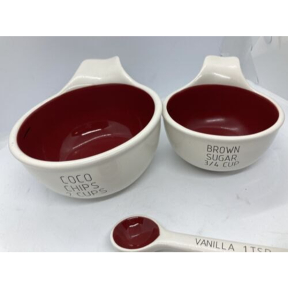 Pottery Barn Kitchen Pottery Barn Red White Measuring Bowls Spoons